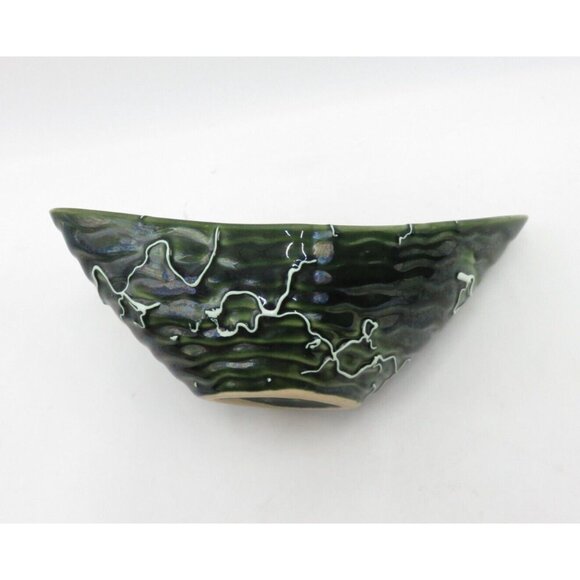 BEAUCEWARE CANADA 1060 Green and White Ceramic Boomerang Dish Bowl 9" Vintage - Picture 2 of 10